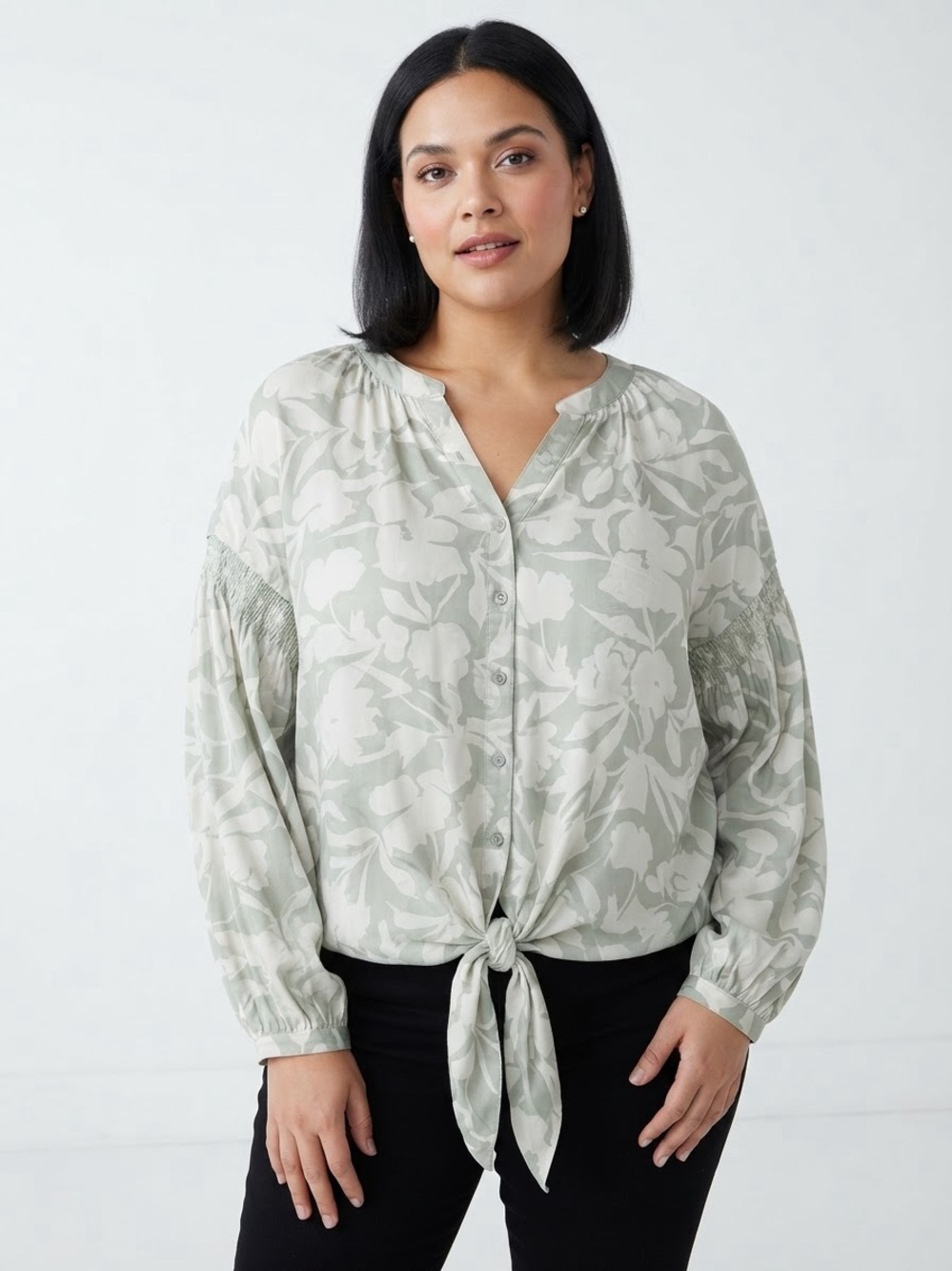 Sanctuary Sage Floral Tie-Front Blouse